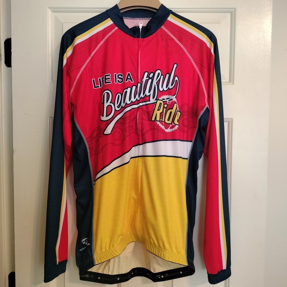 NWT Life Is A Beautiful Ride Men's Long Sleeve Cycling Jersey -Sz L Peak  Sports